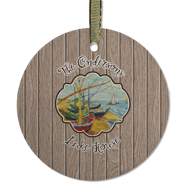 Custom Lake House Flat Glass Ornament - Round w/ Name or Text