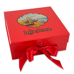 Lake House Gift Box with Magnetic Lid - Red (Personalized)