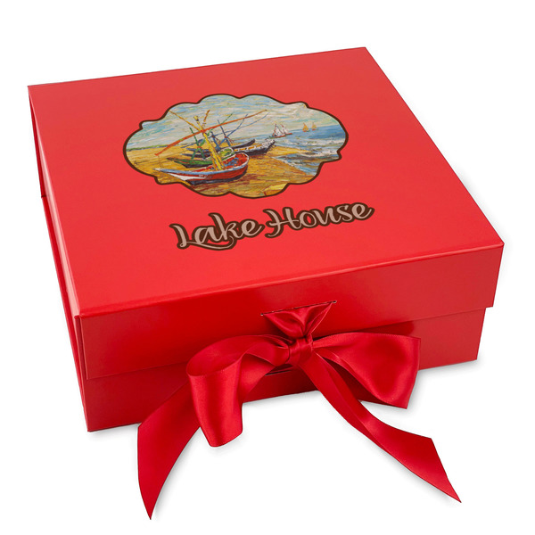 Custom Lake House Gift Box with Magnetic Lid - Red (Personalized)