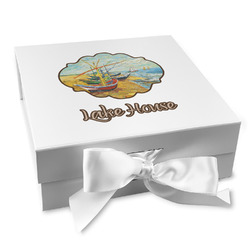 Lake House Gift Box with Magnetic Lid - White (Personalized)