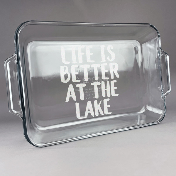 Custom Lake House Glass Baking Dish with Truefit Lid - 13in x 9in (Personalized)