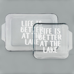 Lake House Set of Glass Baking & Cake Dish - 13in x 9in & 8in x 8in (Personalized)