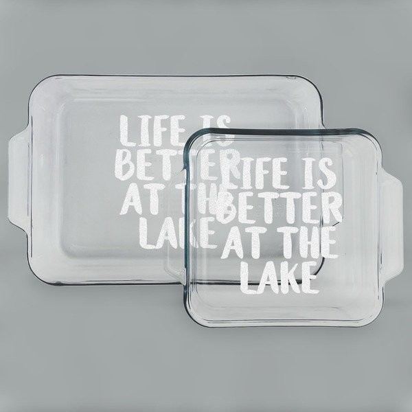 Custom Lake House Set of Glass Baking & Cake Dish - 13in x 9in & 8in x 8in (Personalized)