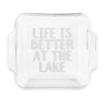 Lake House Glass Cake Dish with Truefit Lid - 8in x 8in (Personalized)