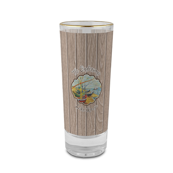 Custom Lake House 2 oz Shot Glass -  Glass with Gold Rim - Single (Personalized)