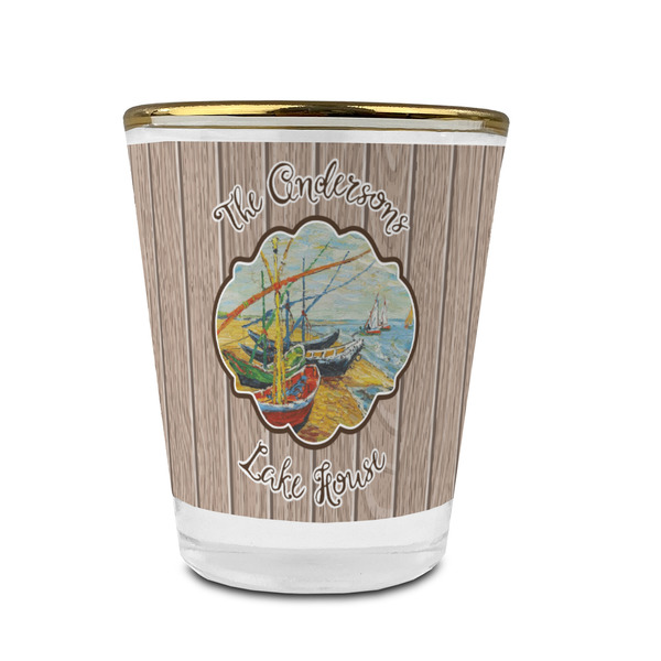 Custom Lake House Glass Shot Glass - 1.5 oz - with Gold Rim - Single (Personalized)