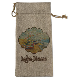 Lake House Large Burlap Gift Bag - Front (Personalized)