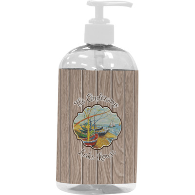 Lake House Plastic Soap / Lotion Dispenser (16 oz - Large - White) (Personalized)