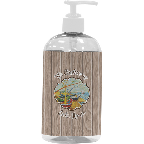 Custom Lake House Plastic Soap / Lotion Dispenser (16 oz - Large - White) (Personalized)