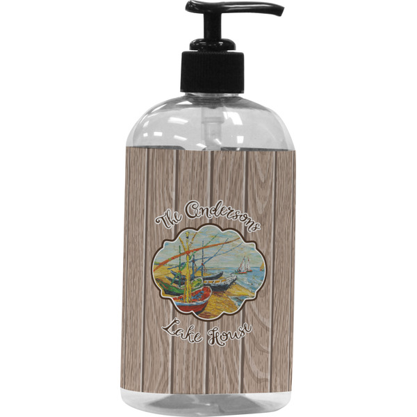 Custom Lake House Plastic Soap / Lotion Dispenser (16 oz - Large - Black) (Personalized)
