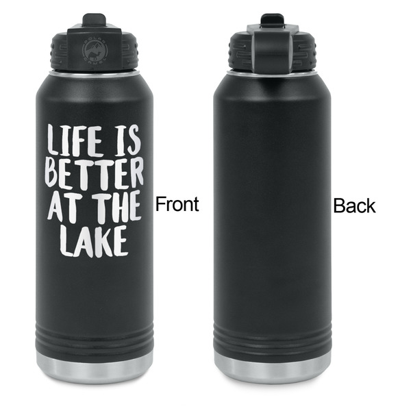 Lake House Laser Engraved Water Bottles - Front Engraving - Front & Back View