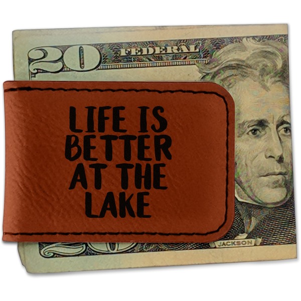 Custom Lake House Leatherette Magnetic Money Clip - Single Sided (Personalized)