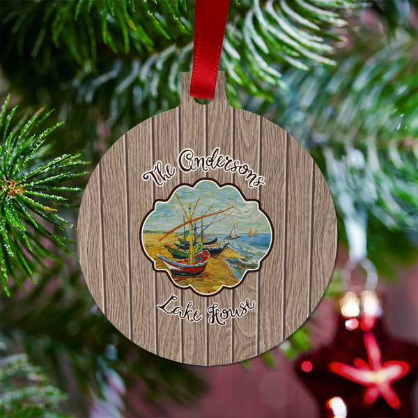 Lake House Metal Ball Ornament - Lifestyle