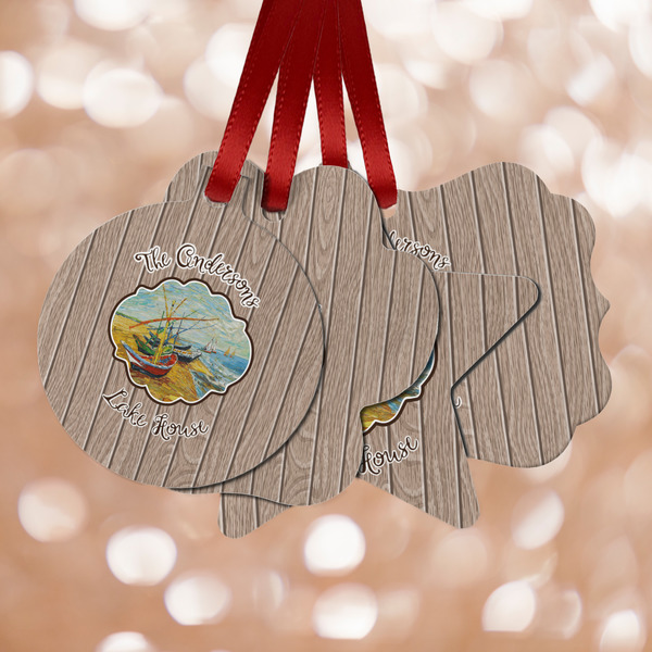 Custom Lake House Metal Ornaments - Double Sided w/ Name or Text