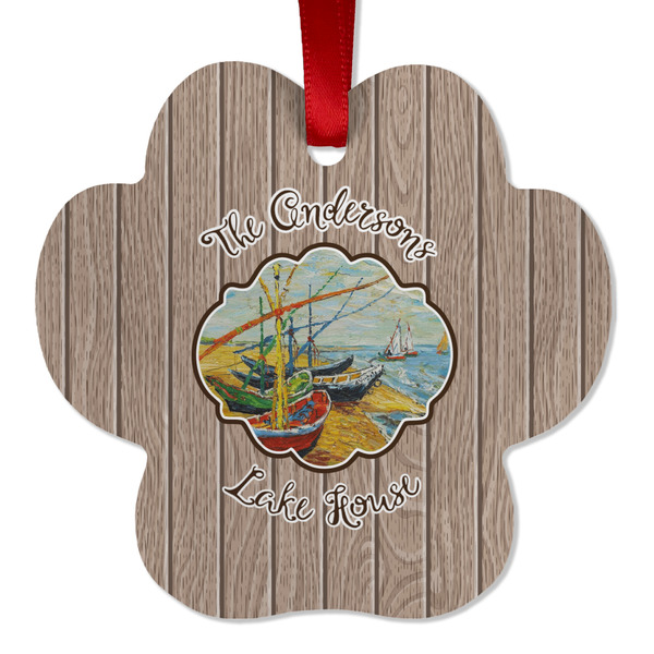 Custom Lake House Metal Paw Ornament - Double Sided w/ Name or Text