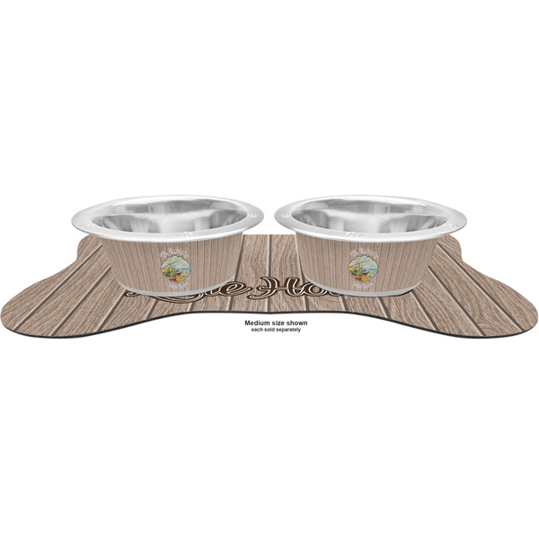 Lake House Metal Pet Bowls - On Dog Bone Shaped Mat