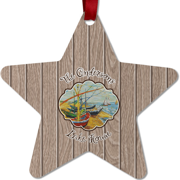Custom Lake House Metal Star Ornament - Double Sided w/ Name or Text