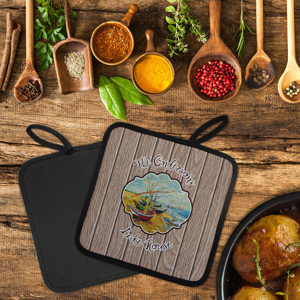 Lake House Neoprene Pot Holder - Set of 2  LIFESTYLE (Flatlay)