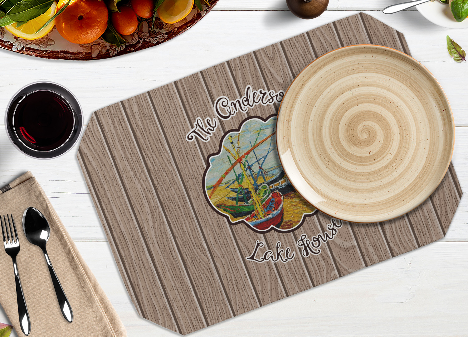 Lake House Dining Table Mat Octagon w/ Name or Text YouCustomizeIt