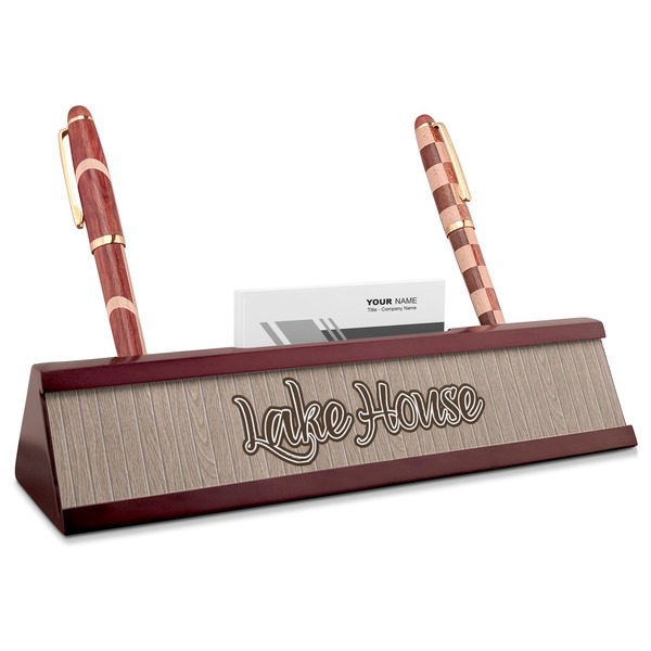 Custom Lake House Red Mahogany Nameplate with Business Card Holder (Personalized)