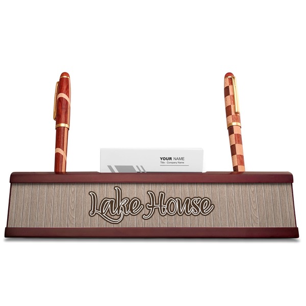 Lake House Red Mahogany Nameplates with Business Card Holder - Straight