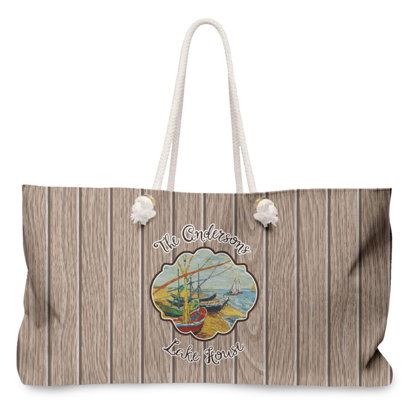 Custom Lake House Large Tote Bag with Rope Handles (Personalized)