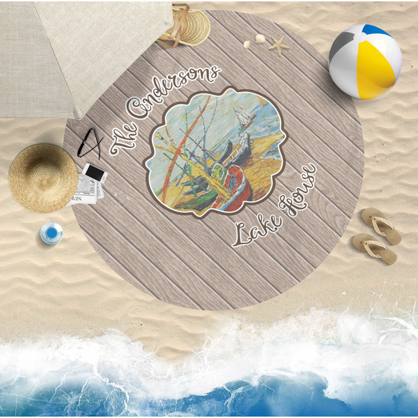 Lake House Round Beach Towel Lifestyle
