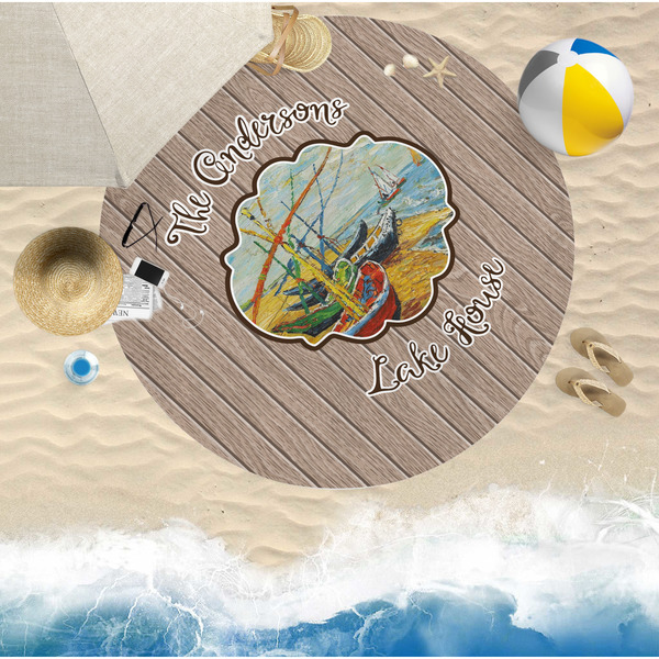 Lake House Round Beach Towel Lifestyle