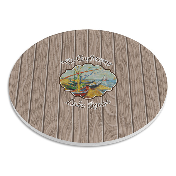 Lake House Round Stone Trivet - Angle View