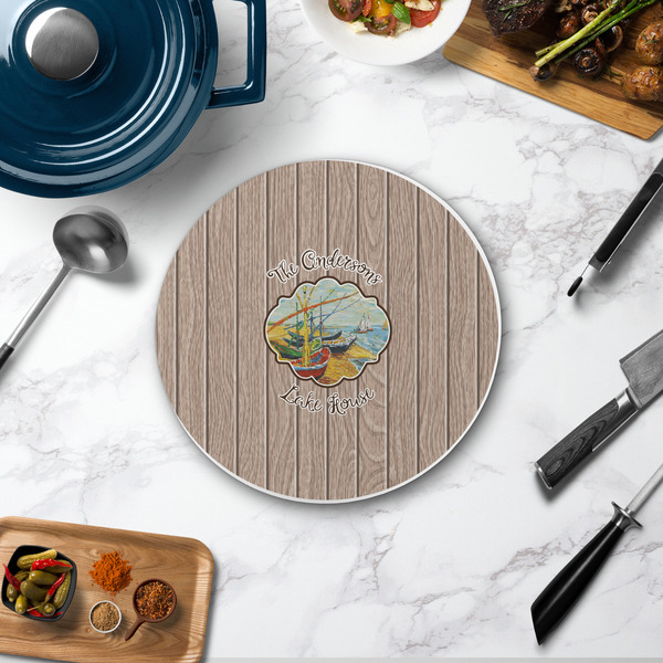 Lake House Round Stone Trivet - In Context View