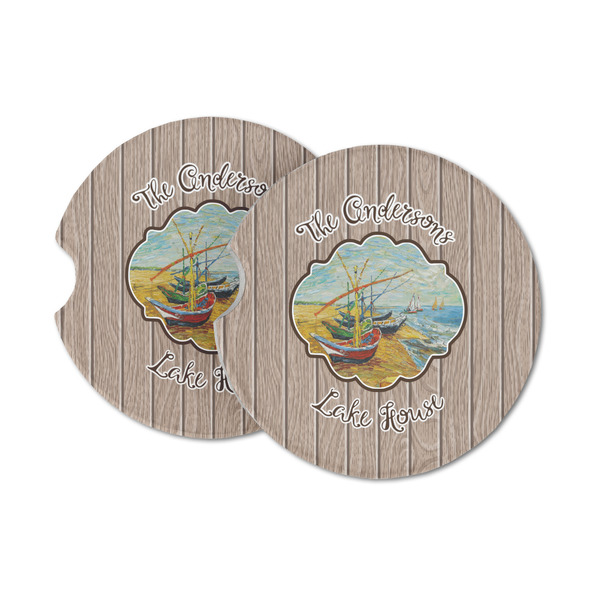 Custom Lake House Sandstone Car Coasters - Set of 2 (Personalized)