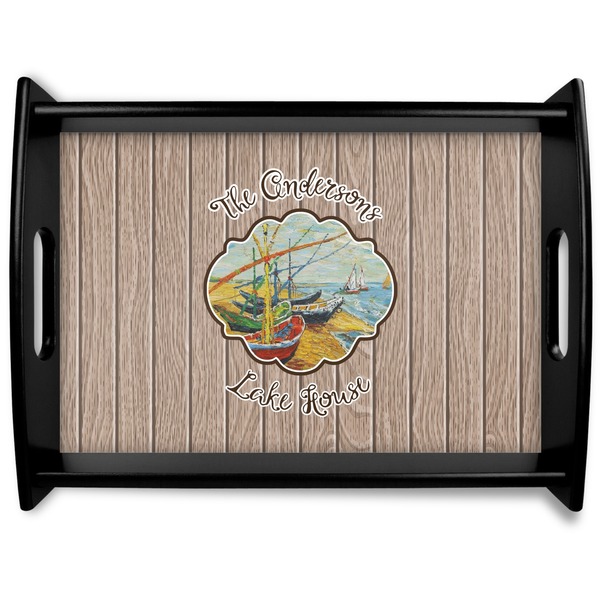 Custom Lake House Black Wooden Tray - Large (Personalized)