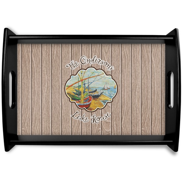 Custom Lake House Black Wooden Tray - Small (Personalized)