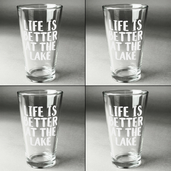 Lake House Set of Four Engraved Beer Glasses - Individual View