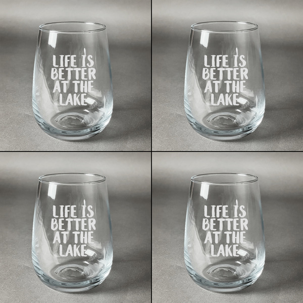 Lake House Set of Four Personalized Stemless Wineglasses (Approval)