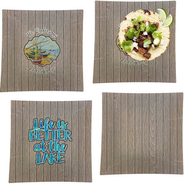 Custom Lake House Set of 4 Glass Square Lunch / Dinner Plate 9.5" (Personalized)