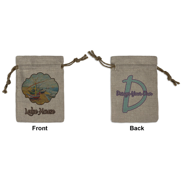 Custom Lake House Small Burlap Gift Bag - Front & Back (Personalized)