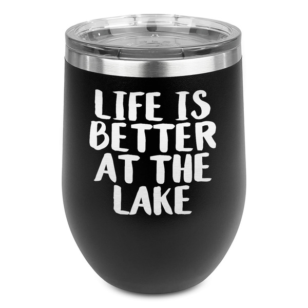 Custom Lake House Stemless Stainless Steel Wine Tumbler - Black - Double Sided (Personalized)