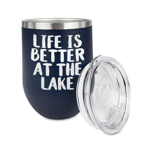 Lake House Stainless Wine Tumblers - Navy - Double Sided - Alt View