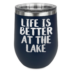 Lake House Stemless Stainless Steel Wine Tumbler - Navy - Double Sided (Personalized)