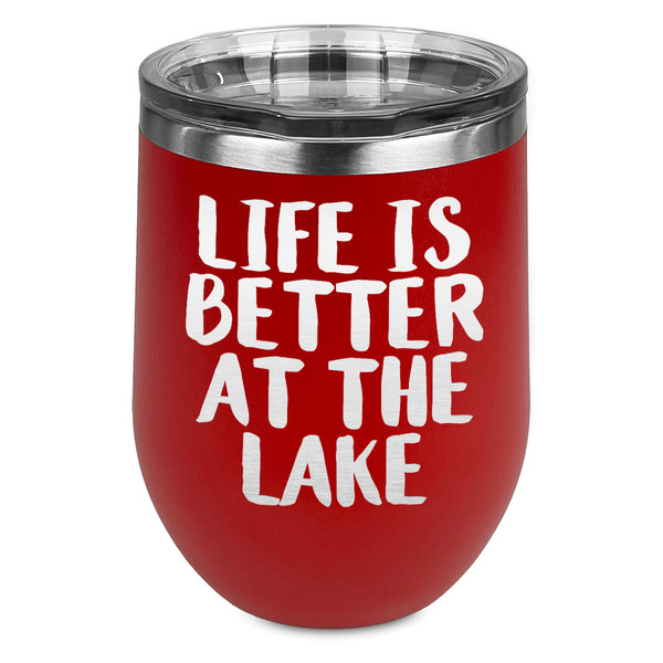 Custom Lake House Stemless Stainless Steel Wine Tumbler - Red - Double Sided (Personalized)