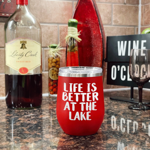 Lake House Stainless Wine Tumblers - Red - Single Sided - In Context