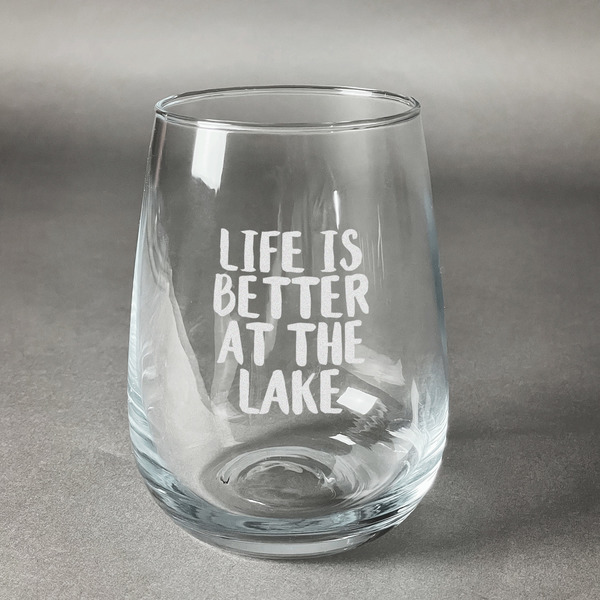 Custom Lake House Stemless Wine Glass (Single) (Personalized)