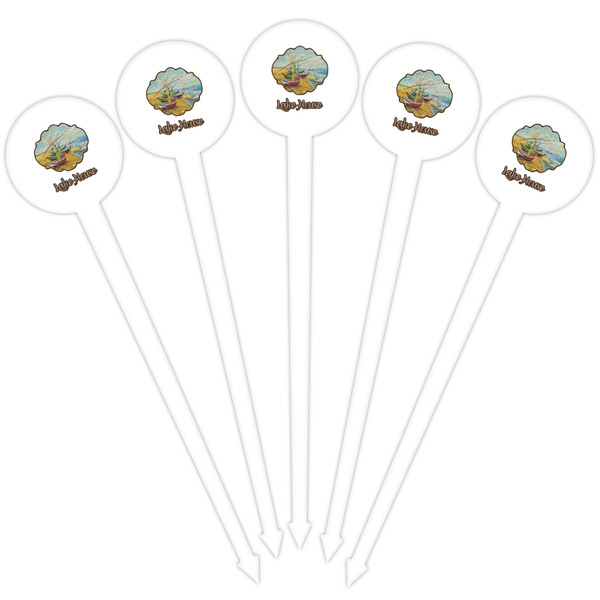 Lake House White Plastic 4" Food Pick - Round - Fan View