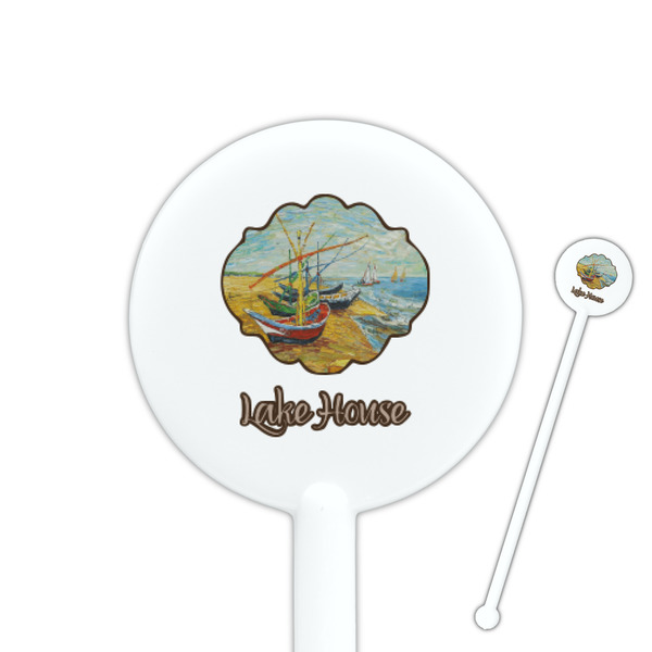 Custom Lake House 5.5" Round Plastic Stir Sticks - White - Single Sided (Personalized)
