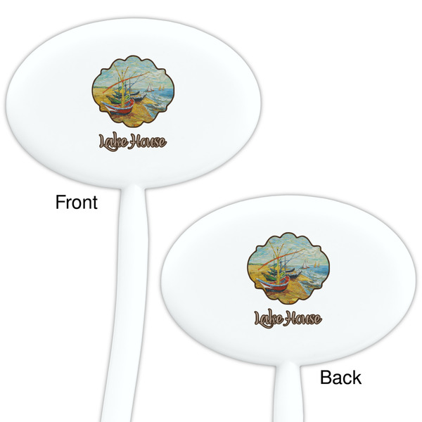 Lake House White Plastic 7" Stir Stick - Double Sided - Oval - Front & Back