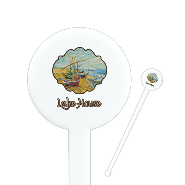 Custom Lake House 7" Round Plastic Stir Sticks - White - Single Sided (Personalized)