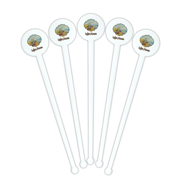 Lake House White Plastic 7" Stir Stick - Round - Fan View