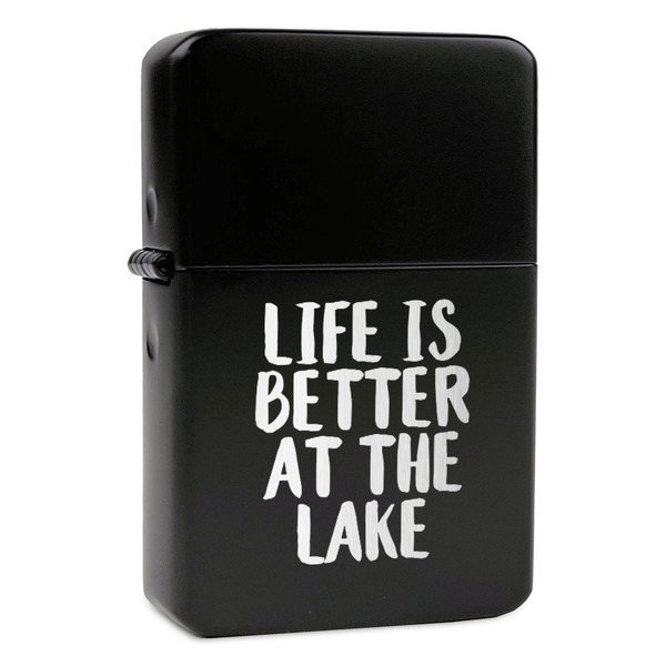Custom Lake House Windproof Lighter - Black - Single Sided & Lid Engraved (Personalized)