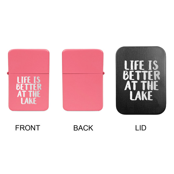 Lake House Windproof Lighters - Pink, Single Sided, w Lid - APPROVAL